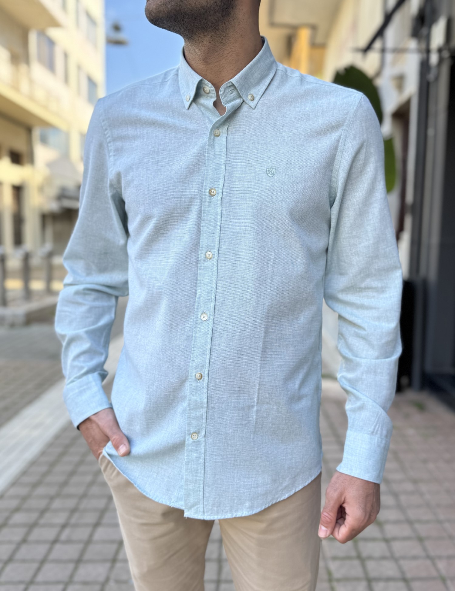 Ανδρικό μέντα βαμβακερό πουκάμισο 2167M